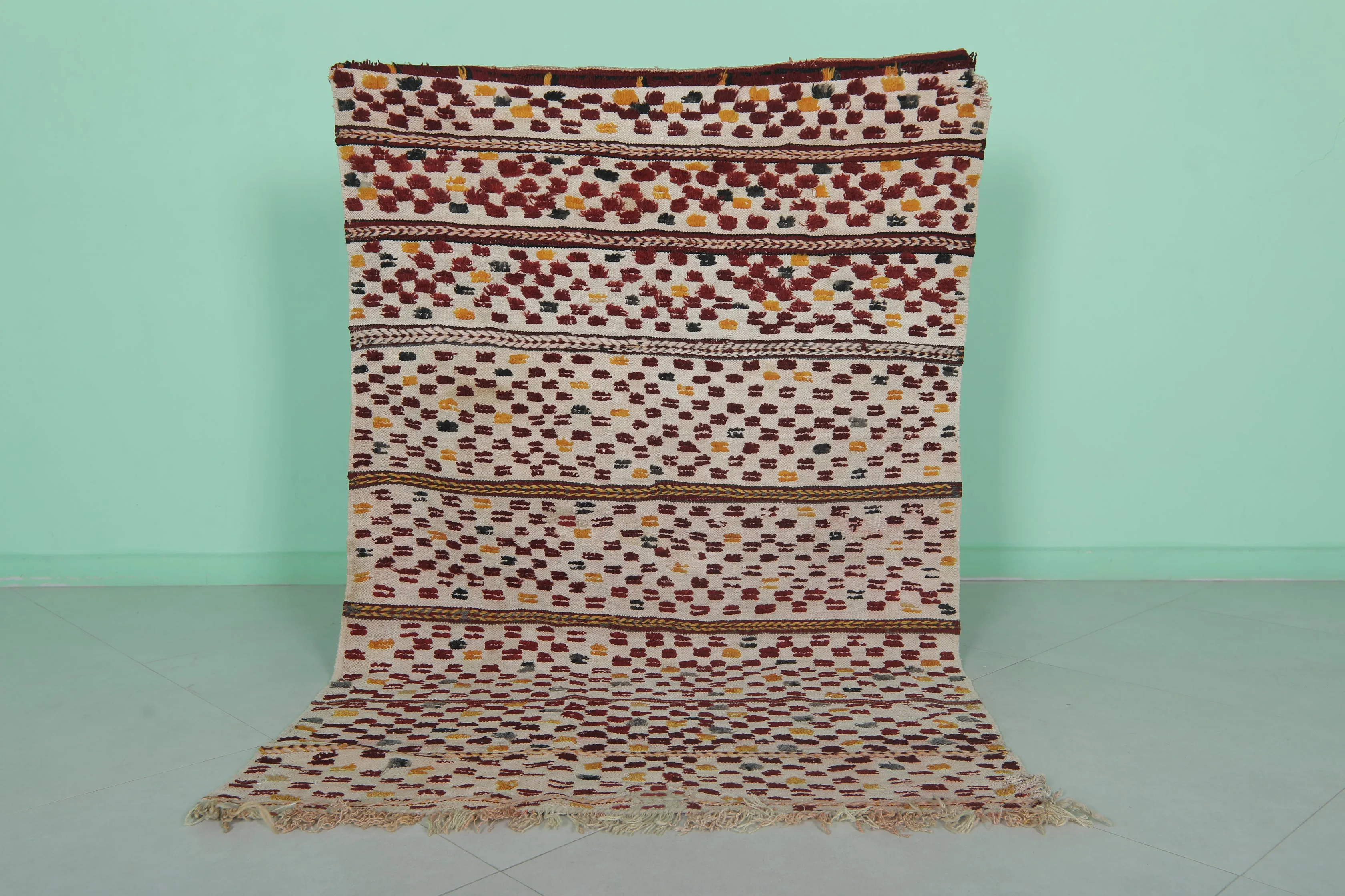 Hand-Knotted Colorful Kilim Rug 3.7 FT X 5.7 FT - Vibrant Moroccan Design