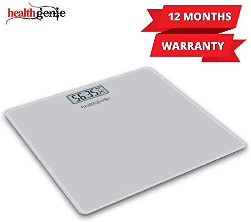 Healthgenie Thick Tempered Glass Lcd Display Digital Weighing Machine , Weight Machine For Human Body Digital Weighing Scale, Weight Scale, with 2 Year Warranty & Batteries Included (Silver)