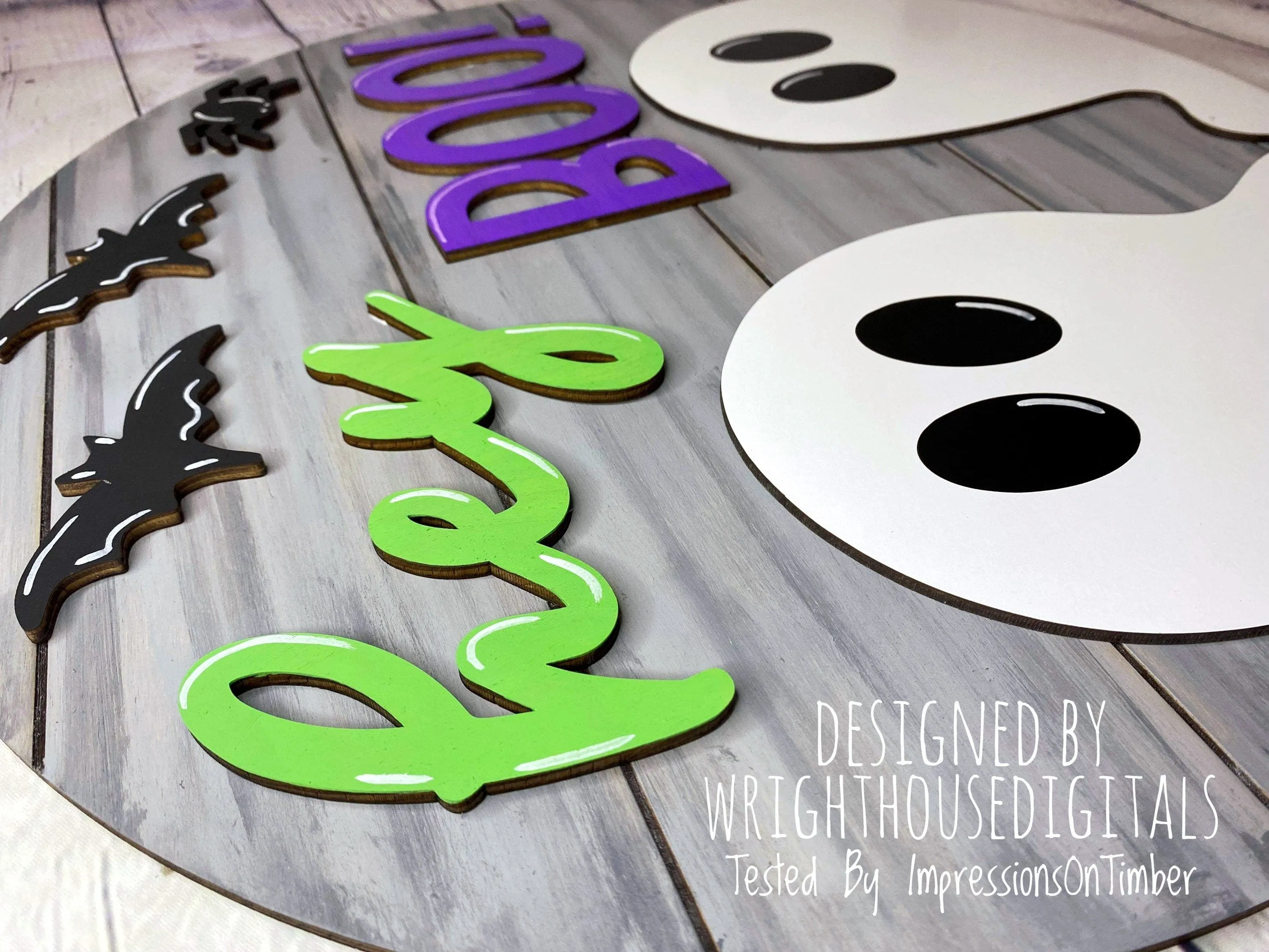 Hey Boo Ghost and Bats Halloween Round - Seasonal Sign Making and DIY Kits - Cut File For Glowforge Lasers - Digital SVG File