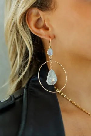 Higher Power Moonstone & Angel Aura Quartz Gold Hoops