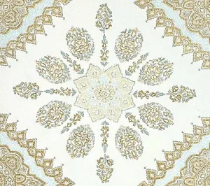 Home Couture Fabric: Persepolis - Custom Blue / Tobac / Taupe on Cream 100% Linen
