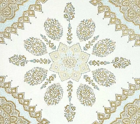 Home Couture Fabric: Persepolis - Custom Blue / Tobac / Taupe on Cream 100% Linen