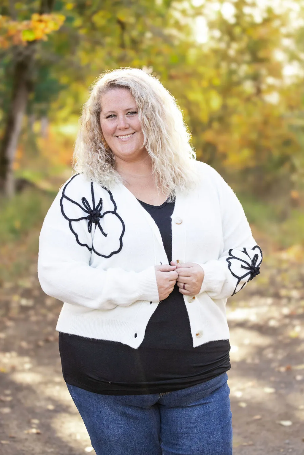 IN STOCK Black Floral Sweater Cardigan FINAL SALE