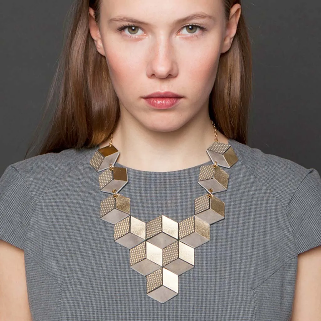 Jeanne Darc gold statement leather necklace