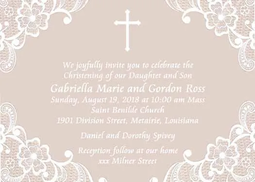 LACE AND SIMPLE CROSS CUSTOM INVITATION