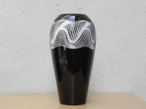 Large Glass Sasaki for Mikasa Sandblasted Vase in Back and White