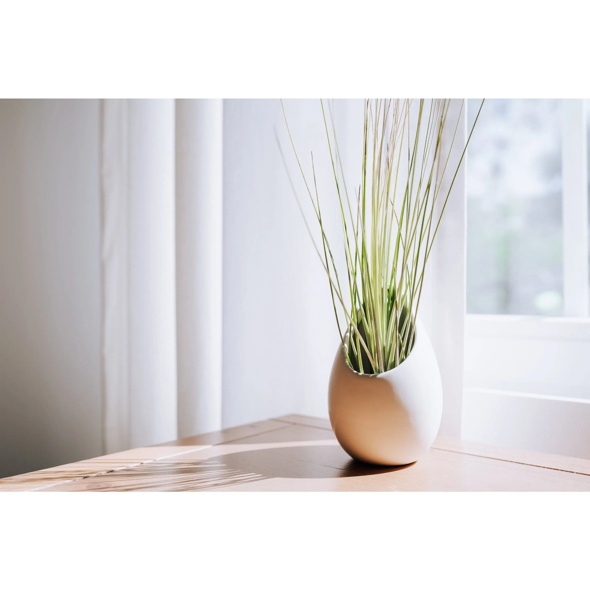 Large Ivory Ceramic Hanging Planter With Flat Bottom