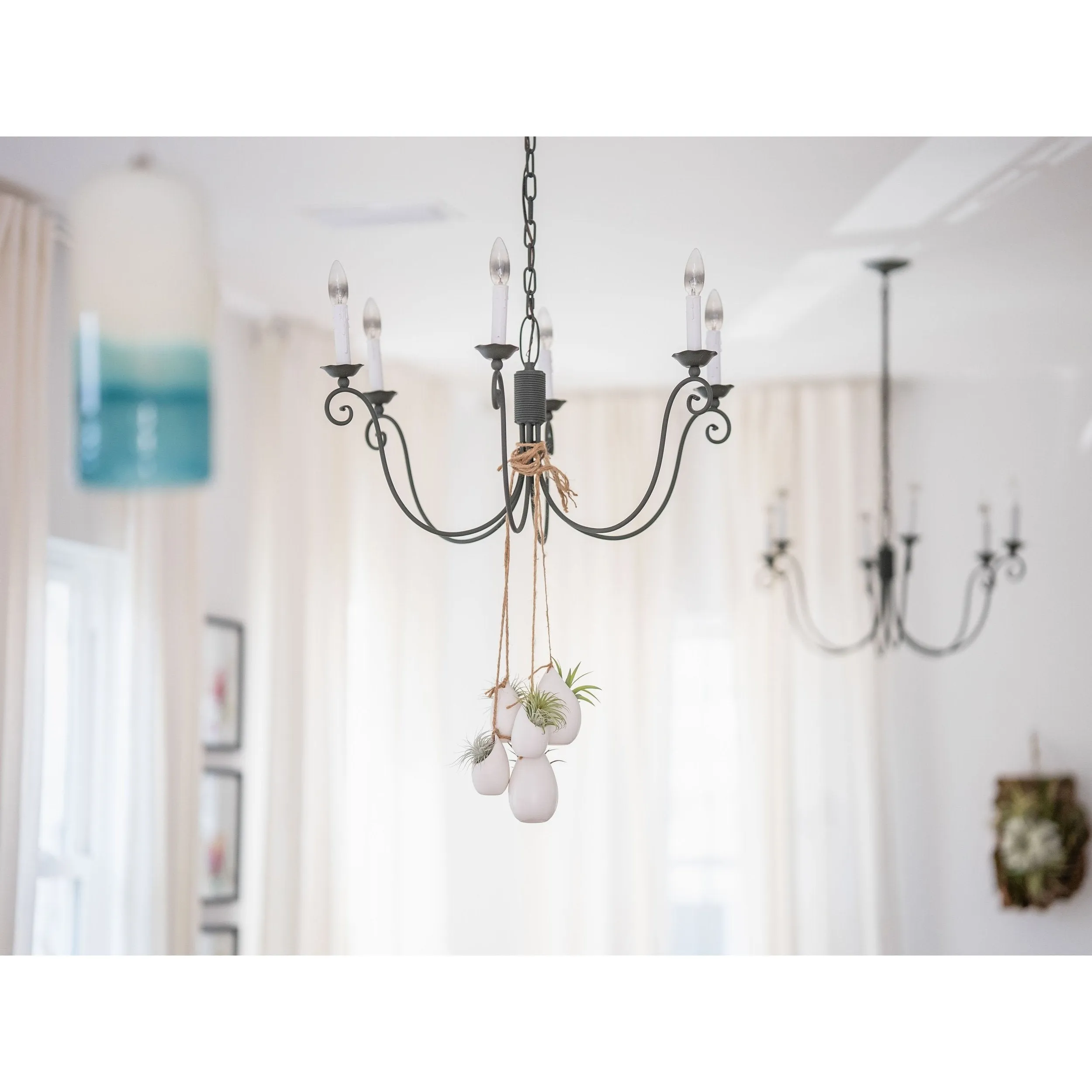 Large Ivory Ceramic Hanging Planter With Flat Bottom