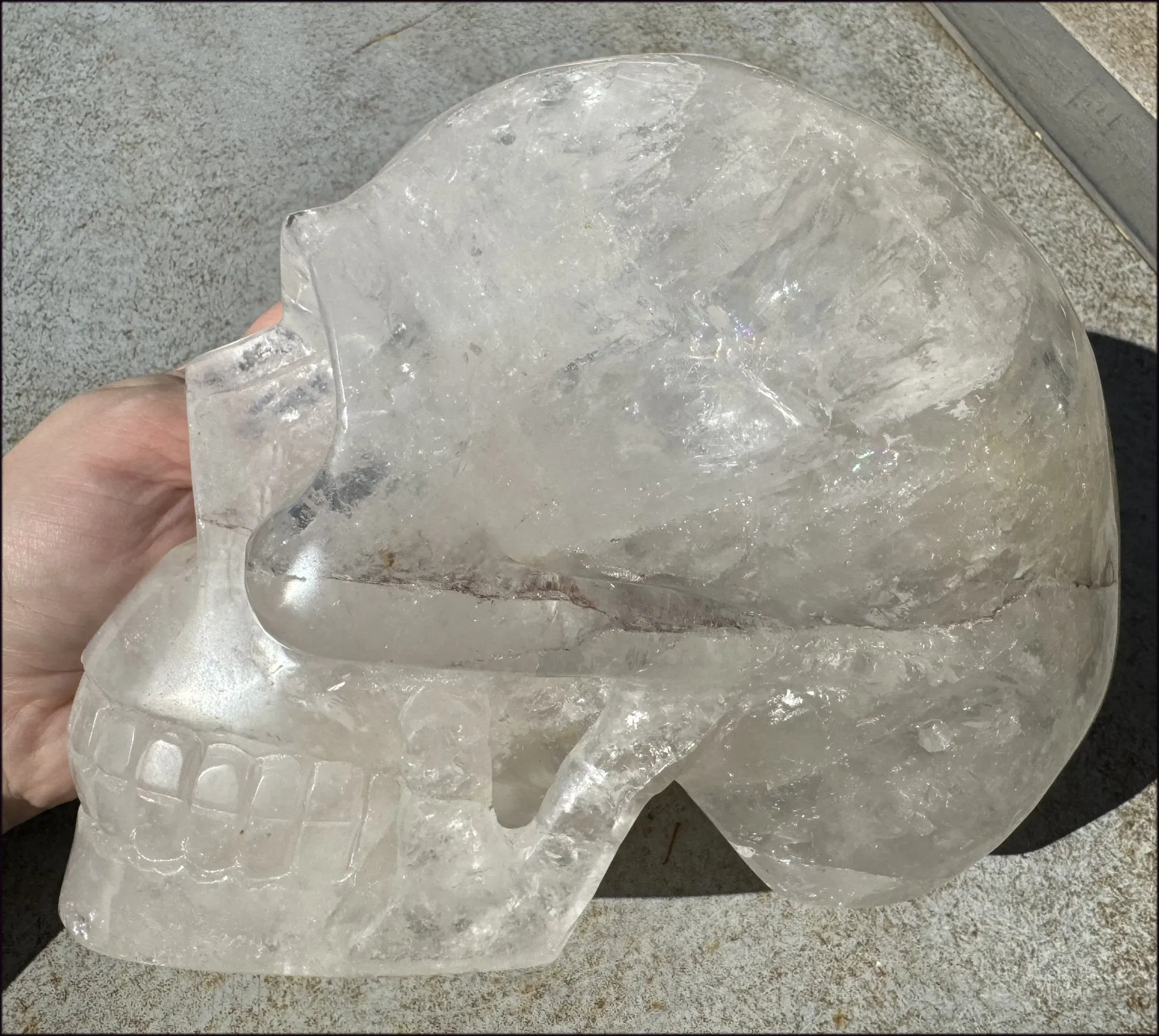 LifeSize Himalayan Quartz Crystal Skull with Multi-Colored Hematite, Shimmery Rainbows - 11lbs 
