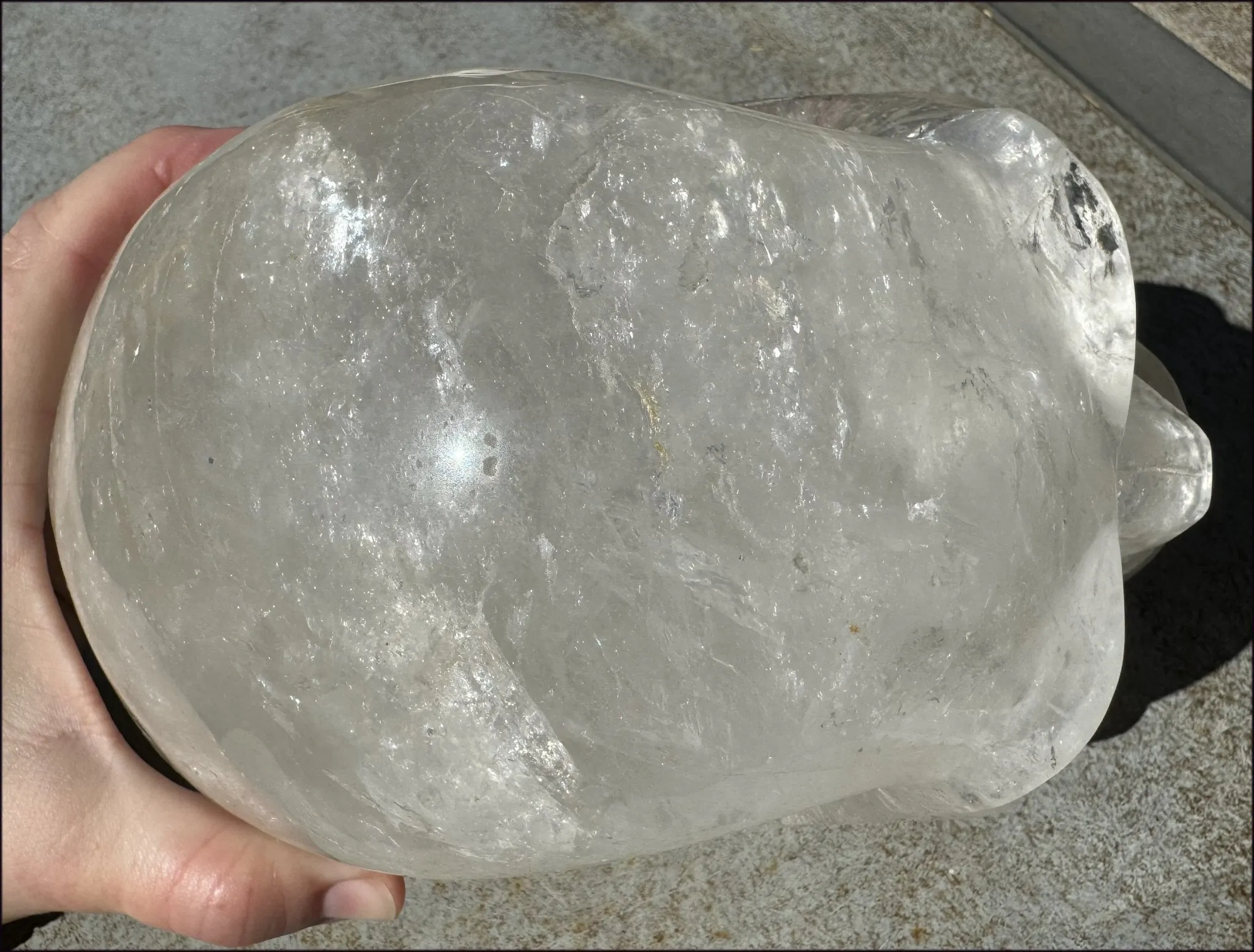 LifeSize Himalayan Quartz Crystal Skull with Multi-Colored Hematite, Shimmery Rainbows - 11lbs 