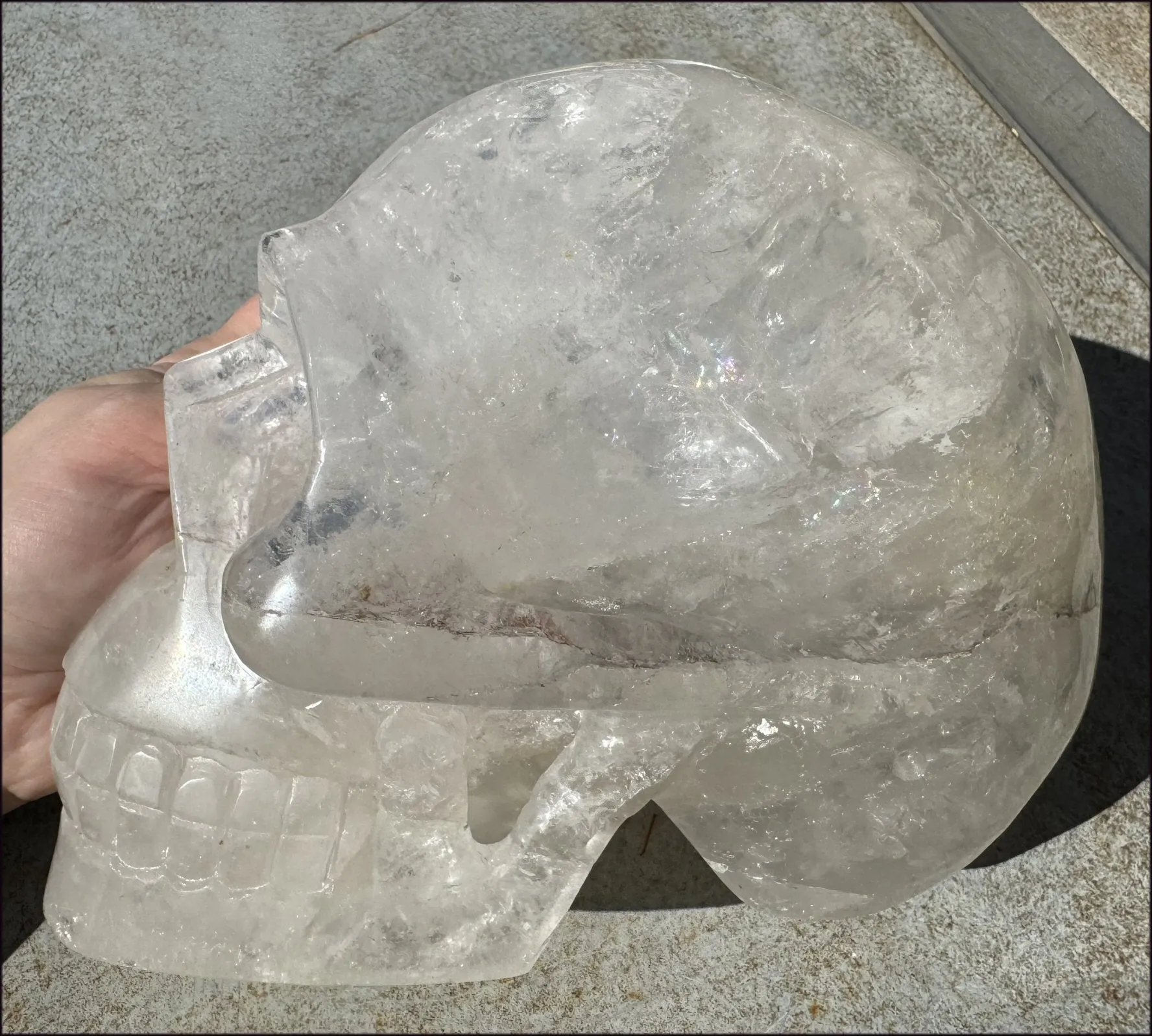 LifeSize Himalayan Quartz Crystal Skull with Multi-Colored Hematite, Shimmery Rainbows - 11lbs 
