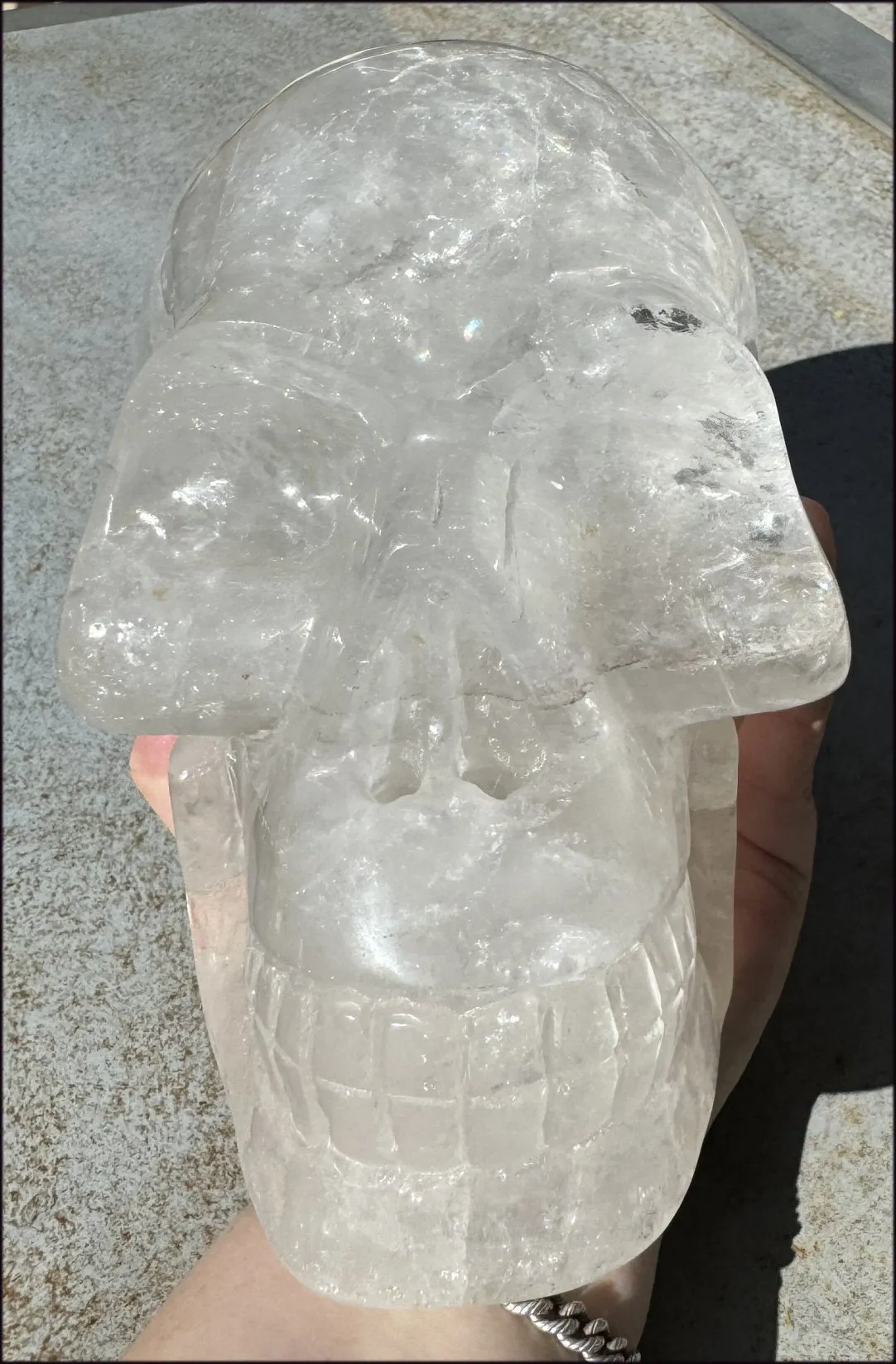 LifeSize Himalayan Quartz Crystal Skull with Multi-Colored Hematite, Shimmery Rainbows - 11lbs 