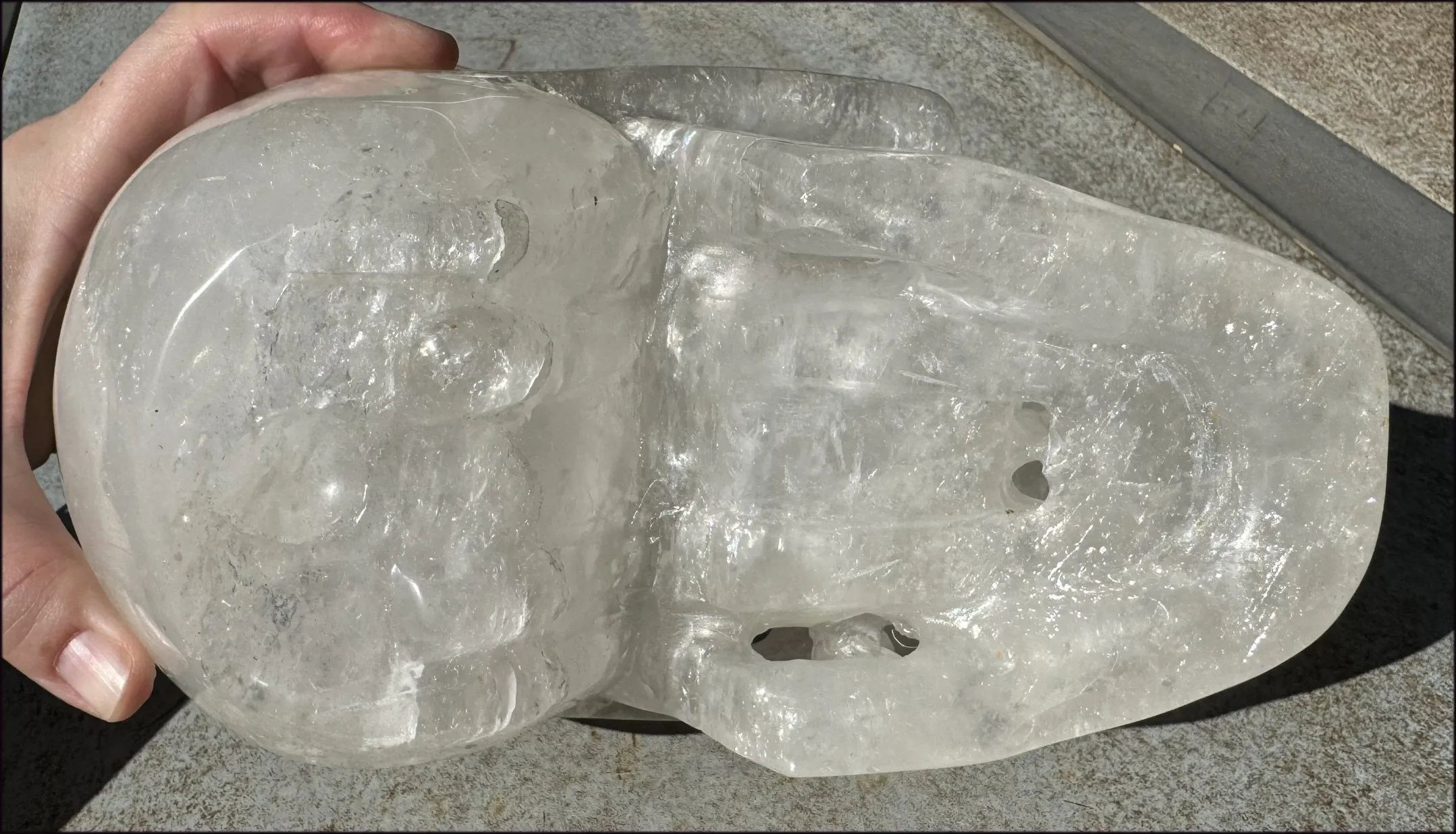 LifeSize Himalayan Quartz Crystal Skull with Multi-Colored Hematite, Shimmery Rainbows - 11lbs 