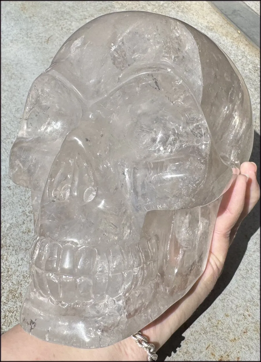 LifeSize SMOKY HImalayan Quartz Crystal Skull with Hematite, Chlorite, Rainbows - 13lbs 