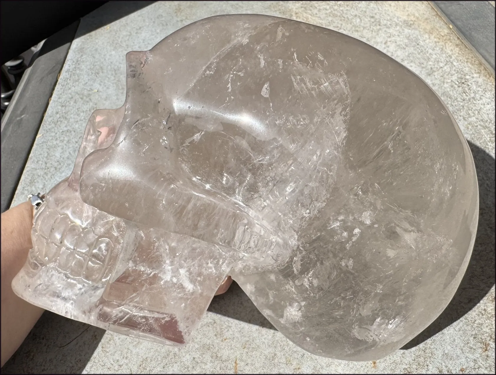 LifeSize SMOKY HImalayan Quartz Crystal Skull with Hematite, Chlorite, Rainbows - 13lbs 