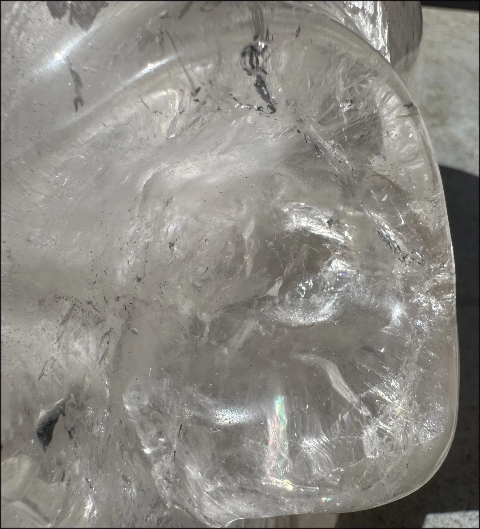 LifeSize SMOKY HImalayan Quartz Crystal Skull with Hematite, Chlorite, Rainbows - 13lbs 