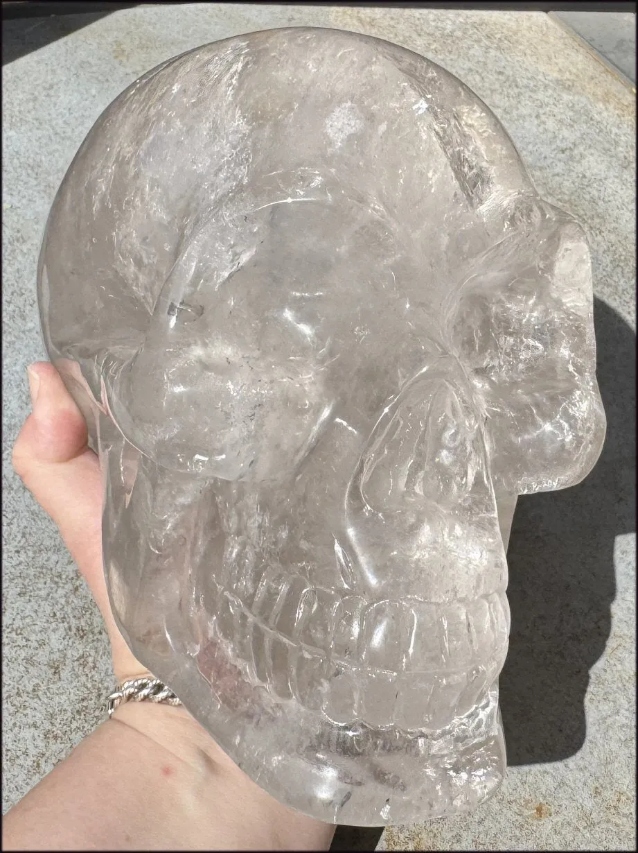 LifeSize SMOKY HImalayan Quartz Crystal Skull with Hematite, Chlorite, Rainbows - 13lbs 