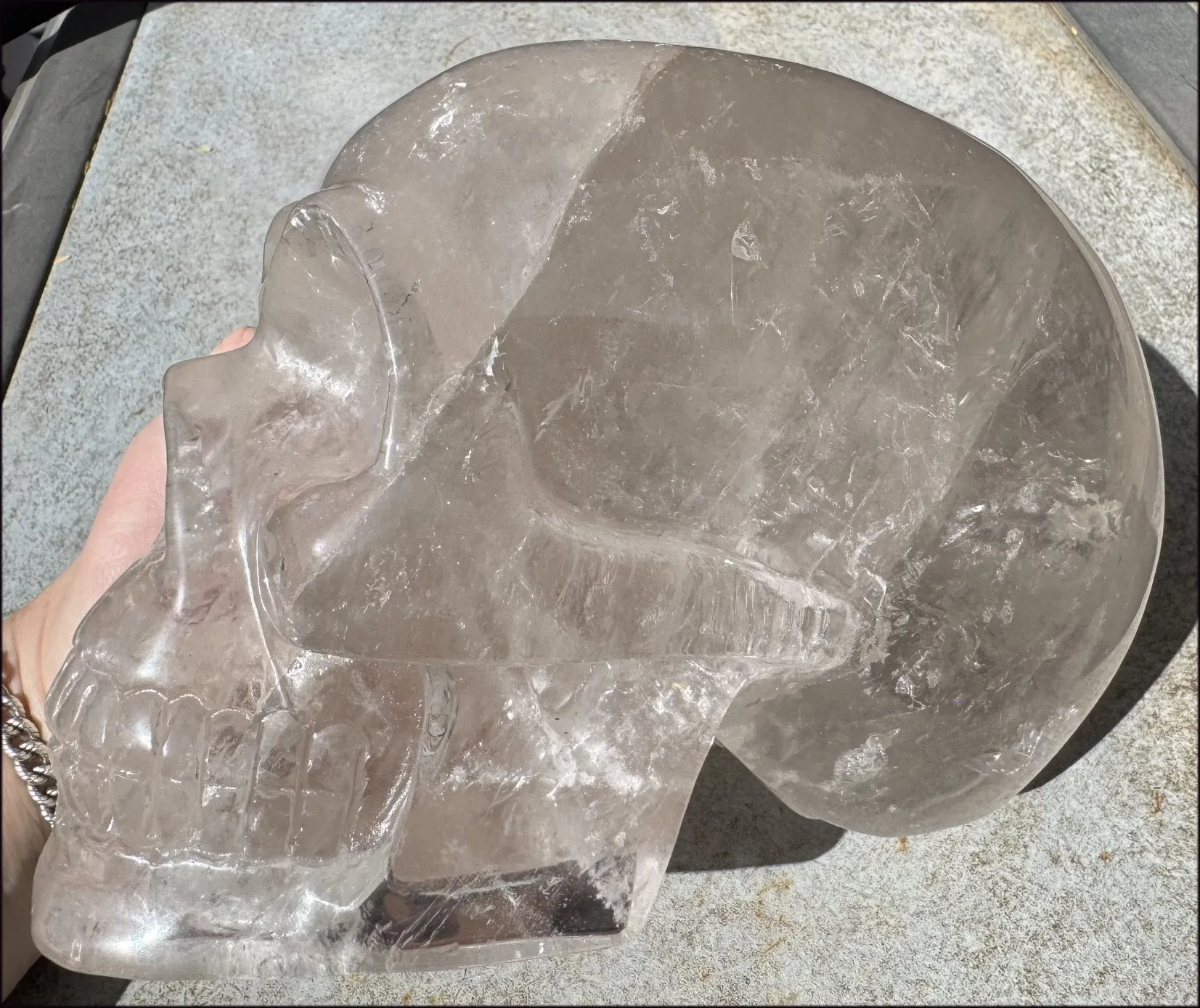 LifeSize SMOKY HImalayan Quartz Crystal Skull with Hematite, Chlorite, Rainbows - 13lbs 