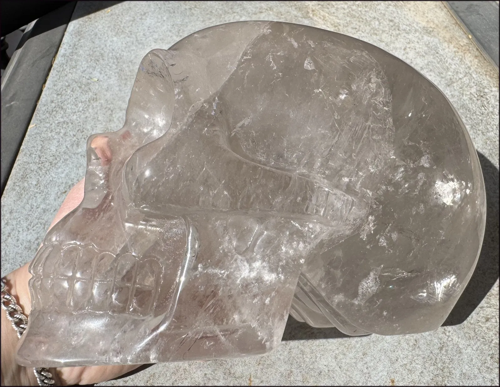 LifeSize SMOKY HImalayan Quartz Crystal Skull with Hematite, Chlorite, Rainbows - 13lbs 