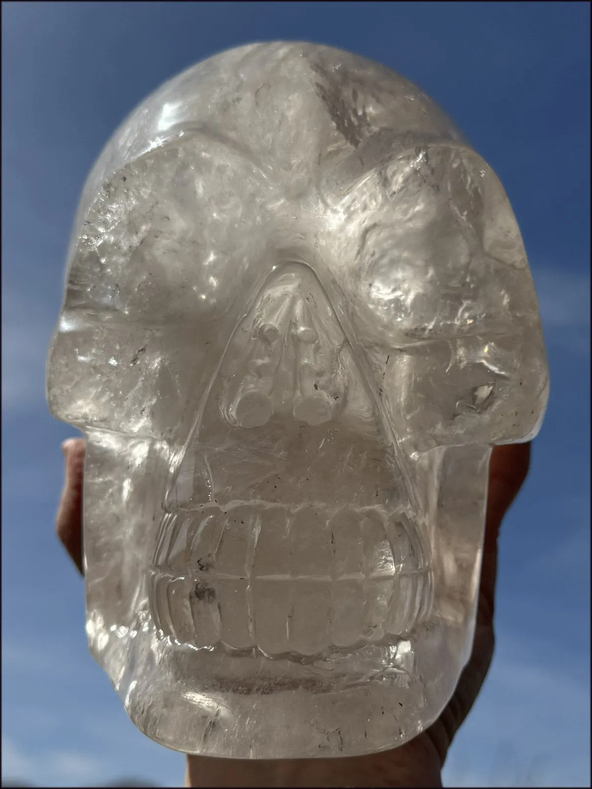 LifeSize SMOKY HImalayan Quartz Crystal Skull with Hematite, Chlorite, Rainbows - 13lbs 