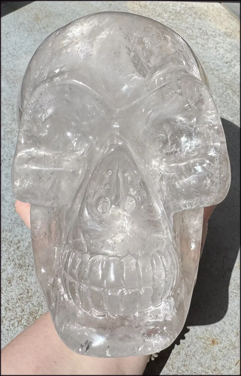 LifeSize SMOKY HImalayan Quartz Crystal Skull with Hematite, Chlorite, Rainbows - 13lbs 