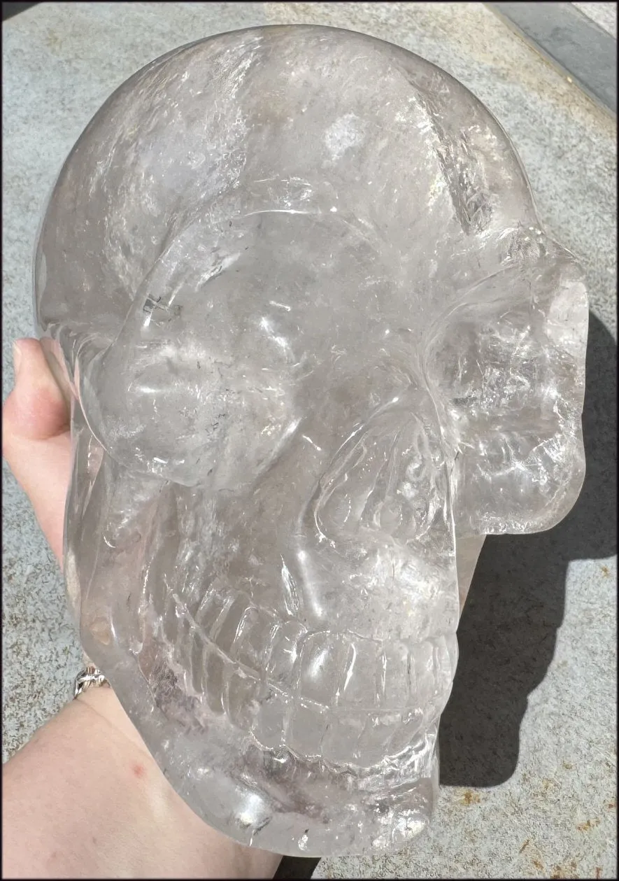 LifeSize SMOKY HImalayan Quartz Crystal Skull with Hematite, Chlorite, Rainbows - 13lbs 
