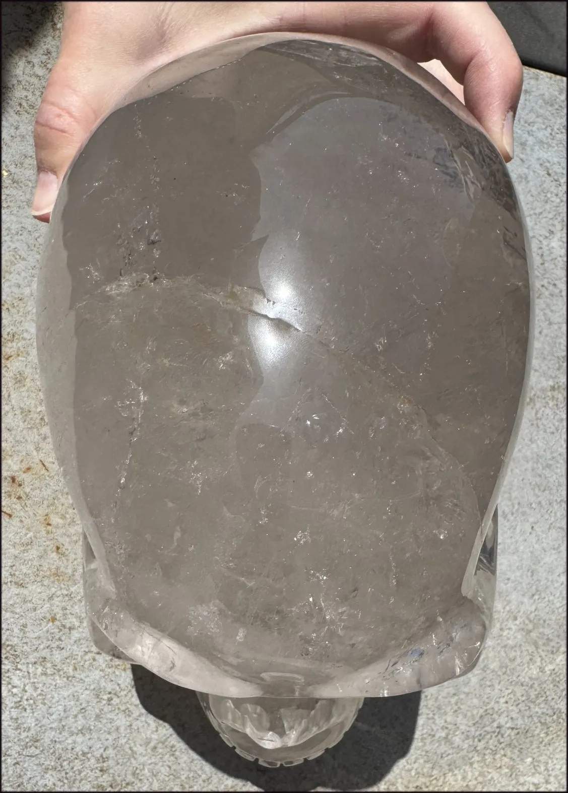LifeSize SMOKY HImalayan Quartz Crystal Skull with Hematite, Chlorite, Rainbows - 13lbs 