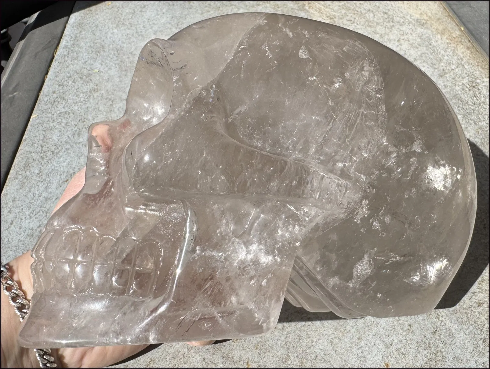 LifeSize SMOKY HImalayan Quartz Crystal Skull with Hematite, Chlorite, Rainbows - 13lbs 