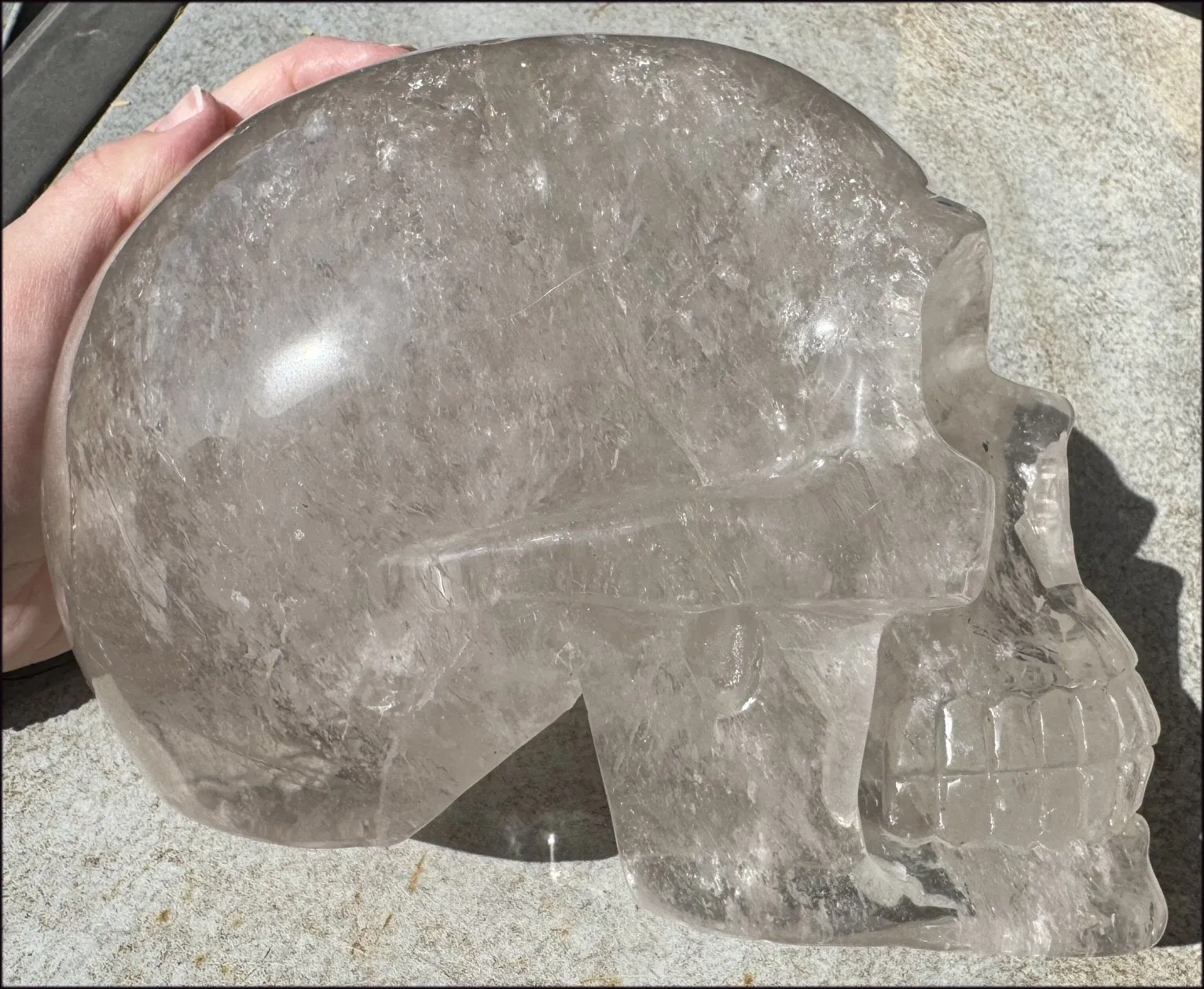 LifeSize SMOKY HImalayan Quartz Crystal Skull with Hematite, Chlorite, Rainbows - 13lbs 