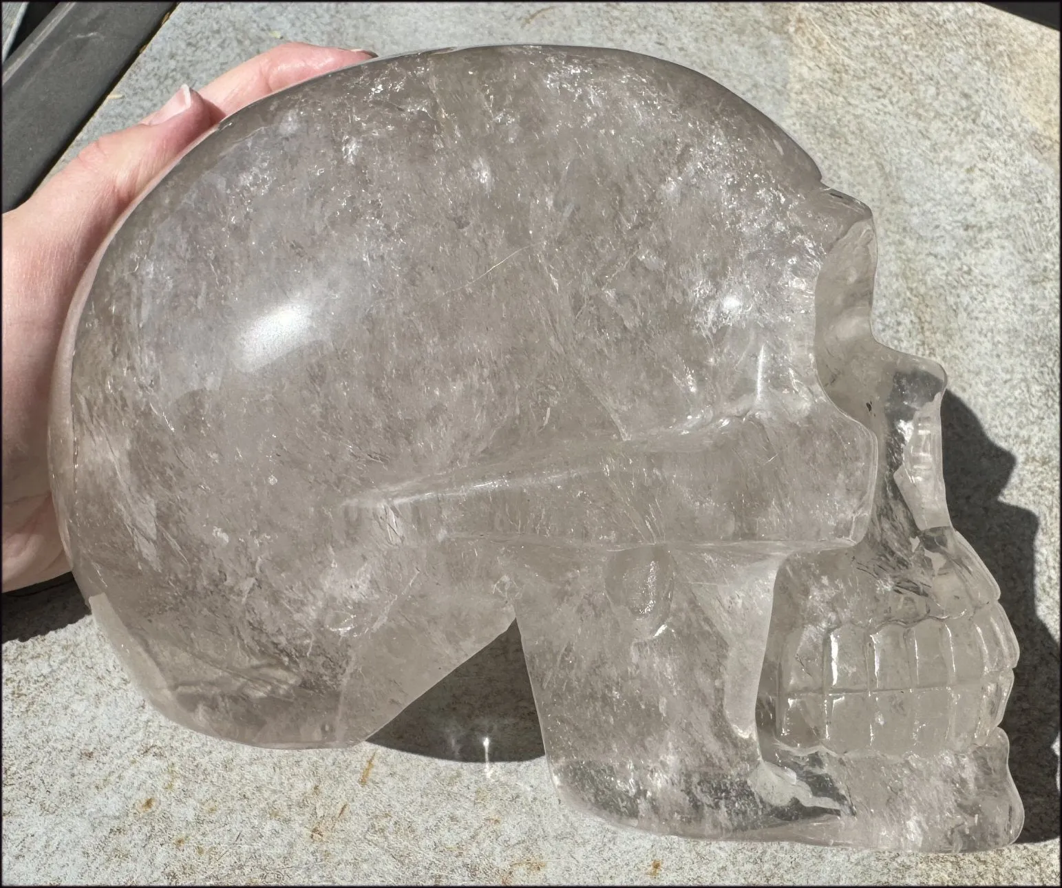 LifeSize SMOKY HImalayan Quartz Crystal Skull with Hematite, Chlorite, Rainbows - 13lbs 