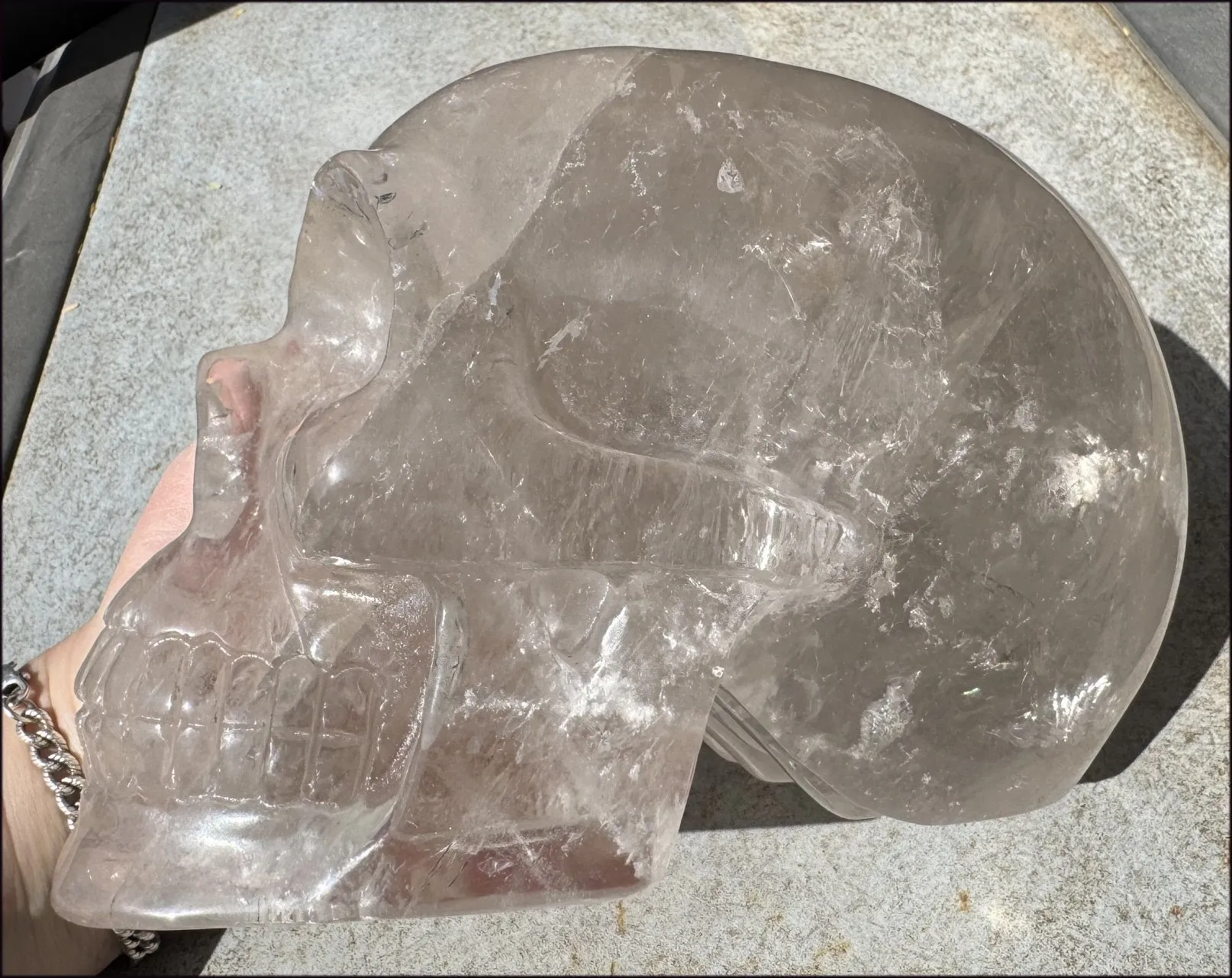 LifeSize SMOKY HImalayan Quartz Crystal Skull with Hematite, Chlorite, Rainbows - 13lbs 