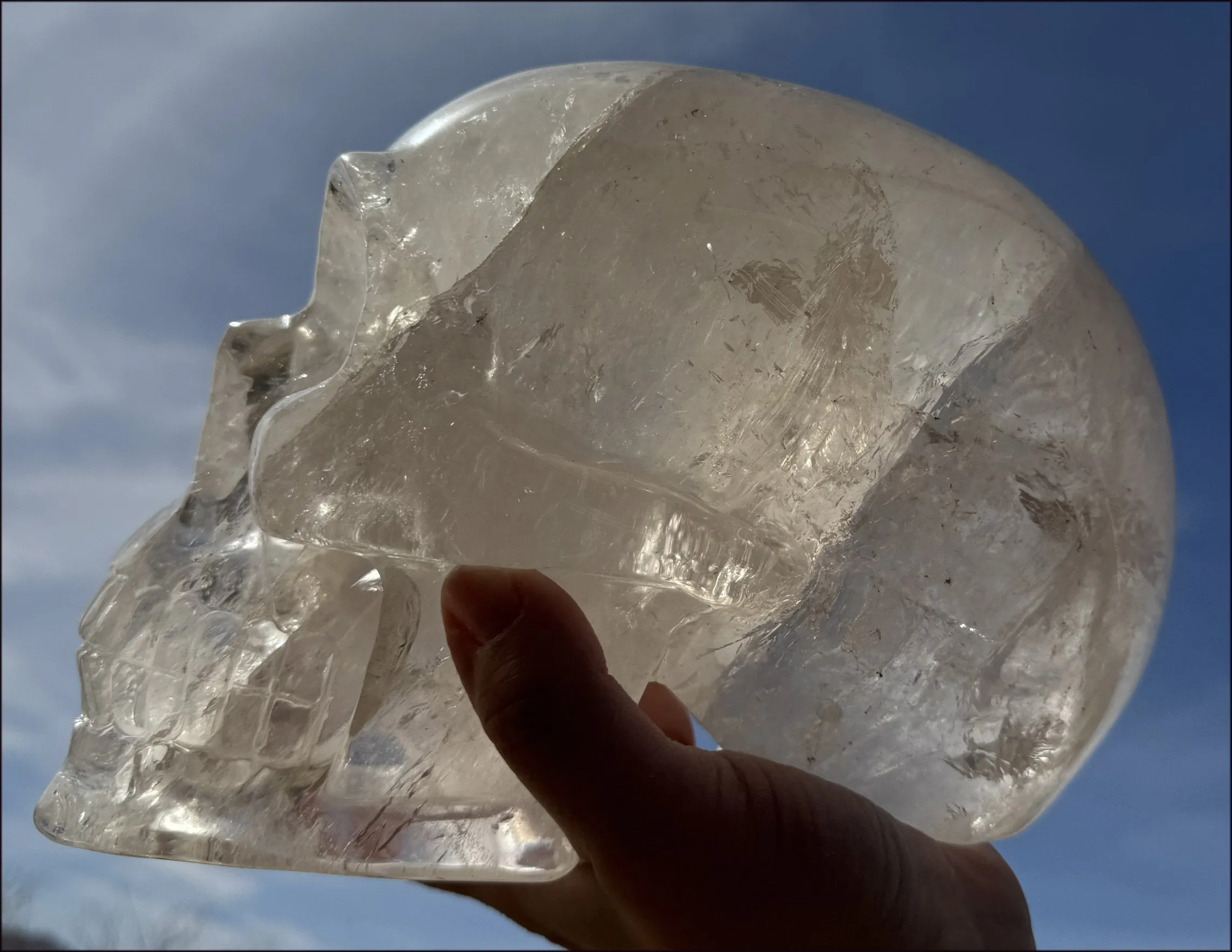 LifeSize SMOKY HImalayan Quartz Crystal Skull with Hematite, Chlorite, Rainbows - 13lbs 