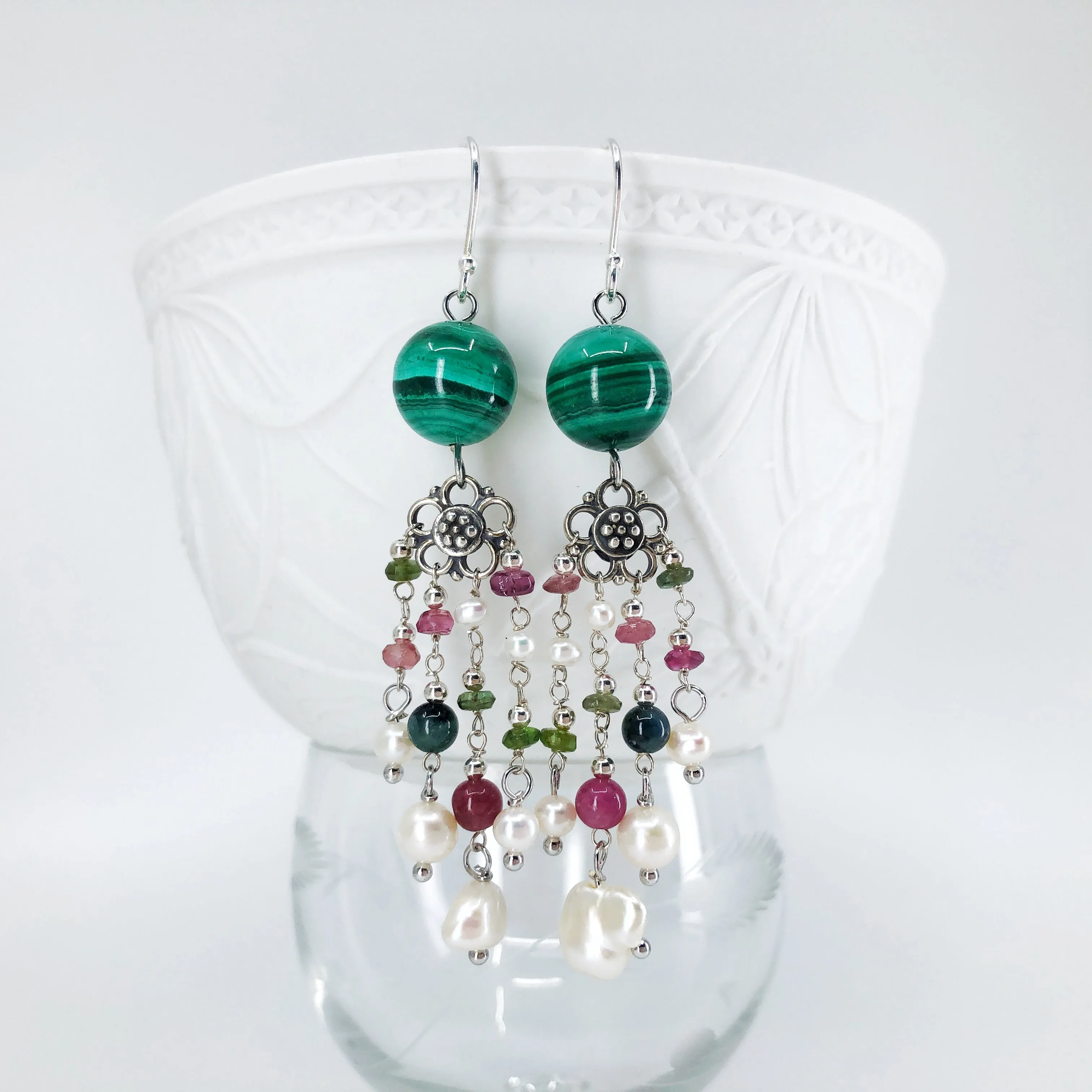 Magic Forest Silver Malachite Earrings