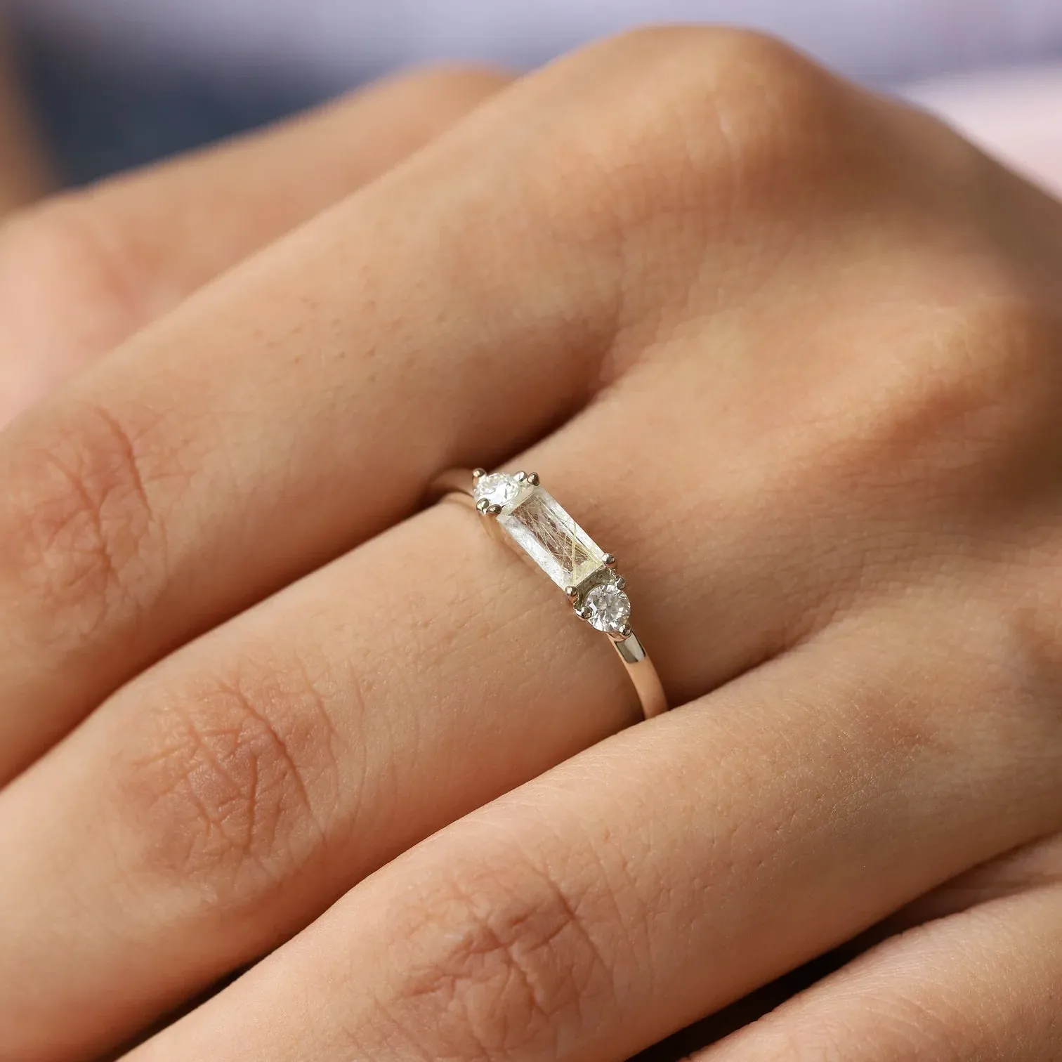 Malia Golden Rutile Quartz Baguette Ring