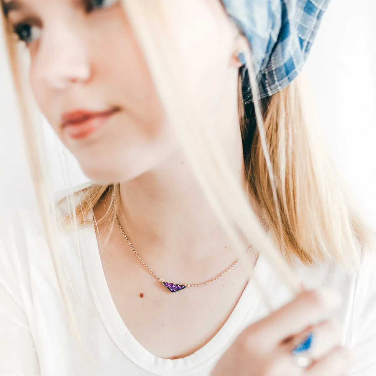 Medium Triangle Purple Rainbow Druzy 14k Vermeil Necklace