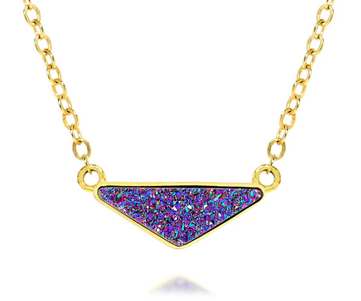 Medium Triangle Purple Rainbow Druzy 14k Vermeil Necklace