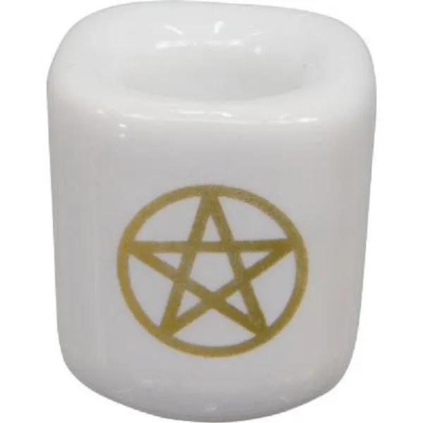 Mini Candle Holder White Pentacle