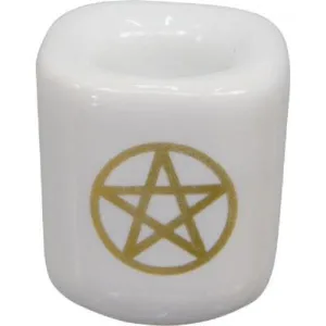 Mini Candle Holder White Pentacle
