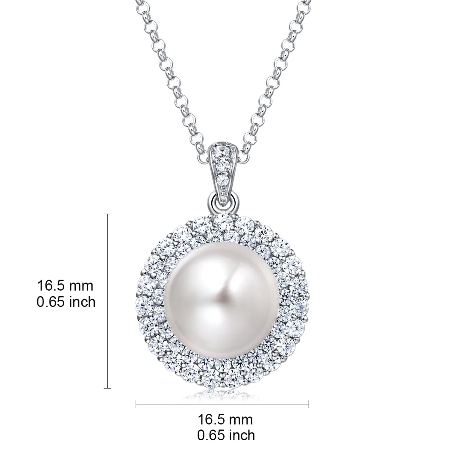 Molah Silver Freshwater Pearl and Cubic Zirconia Double Layer Halo Necklace