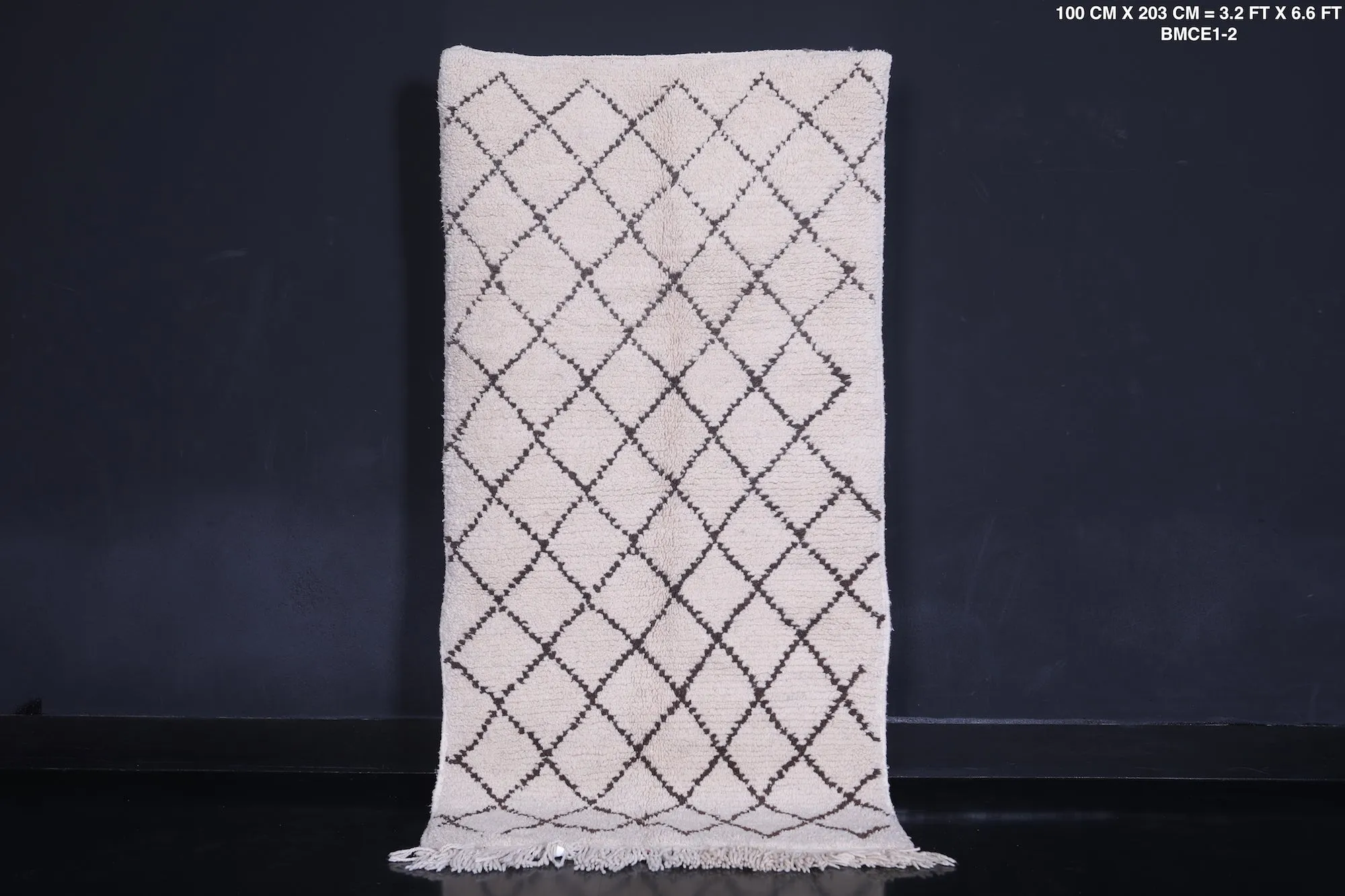 Moroccan Runner Rug 3.2 x 6.6 ft - Elegant Trellis Pattern