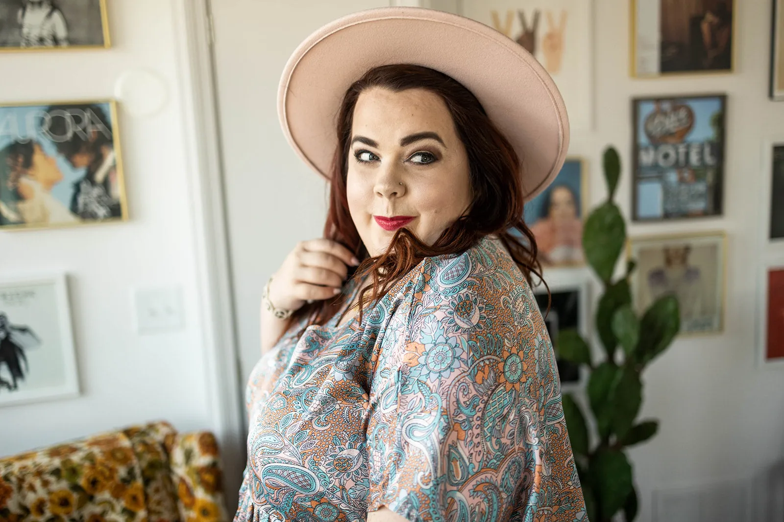 nannie top in blush blue paisley