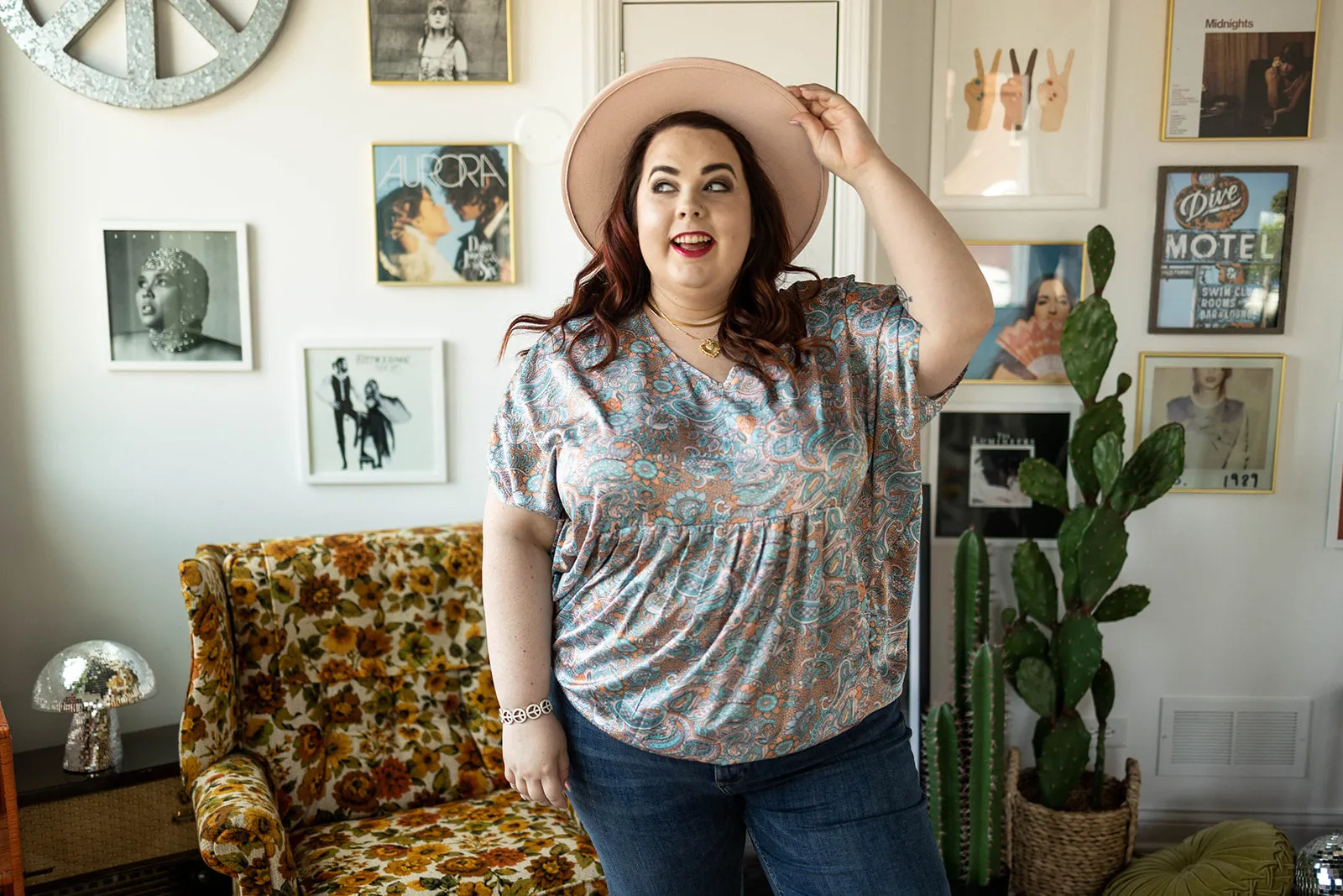nannie top in blush blue paisley