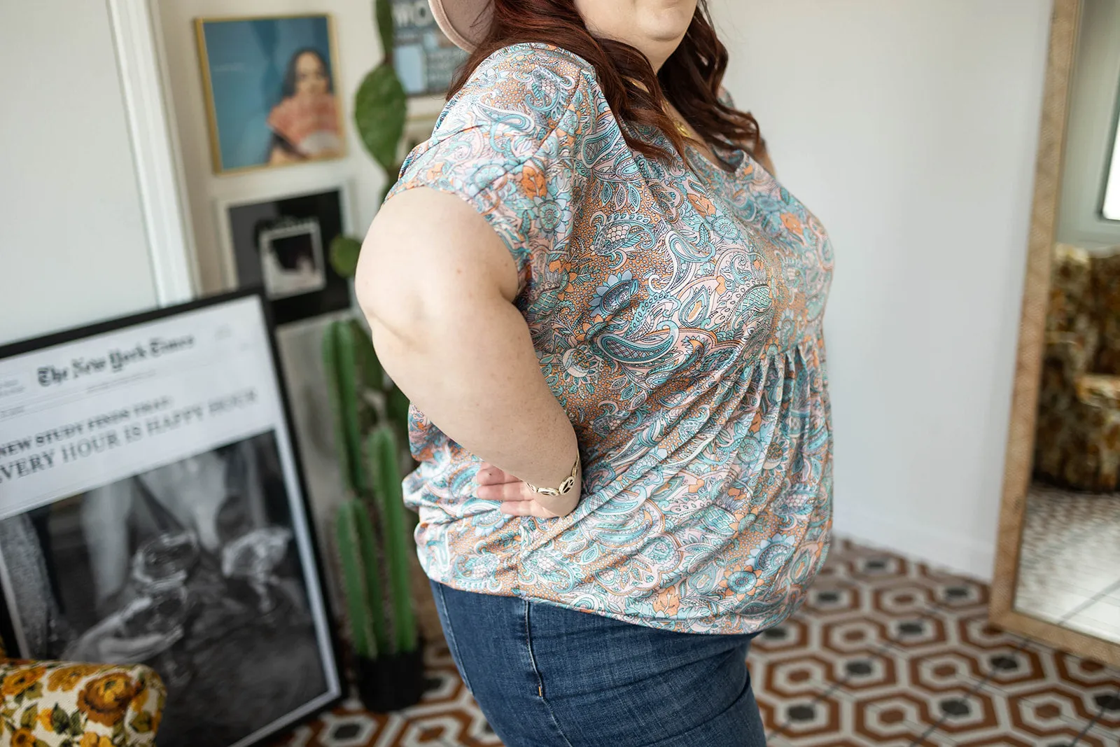 nannie top in blush blue paisley