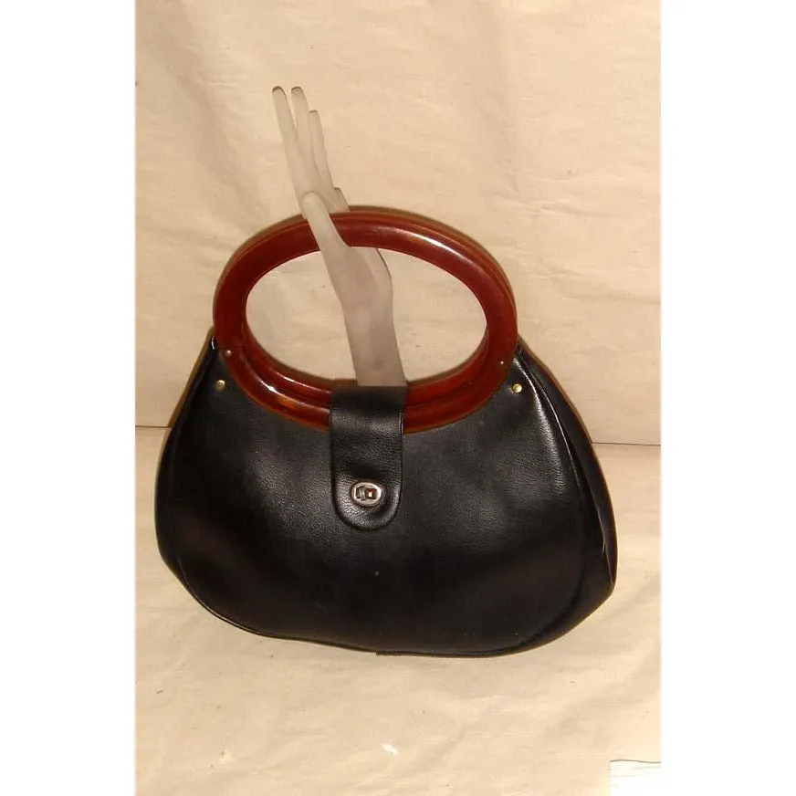 Navy Round Bakelite Handle Purse
