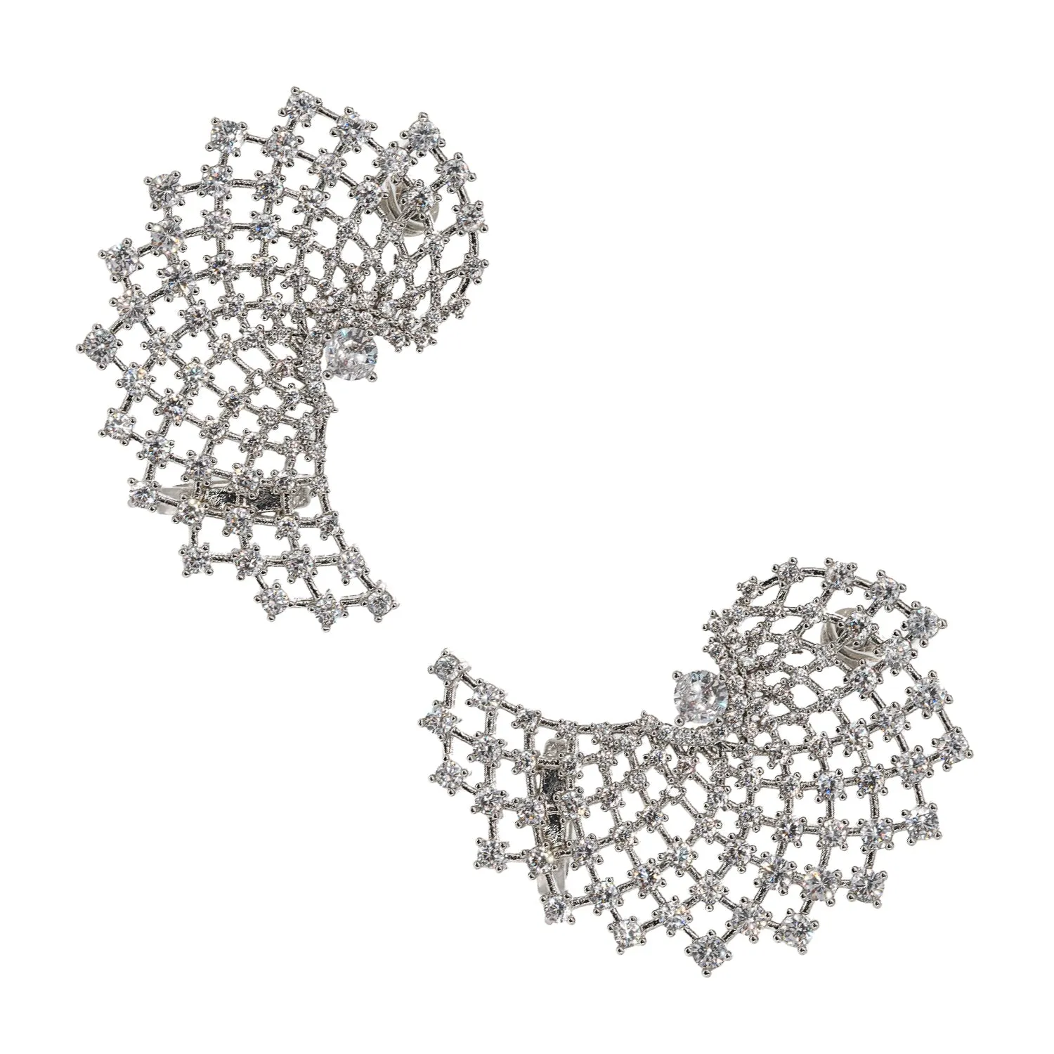 Night Life Diamond Drop Silver Cuff Earrings