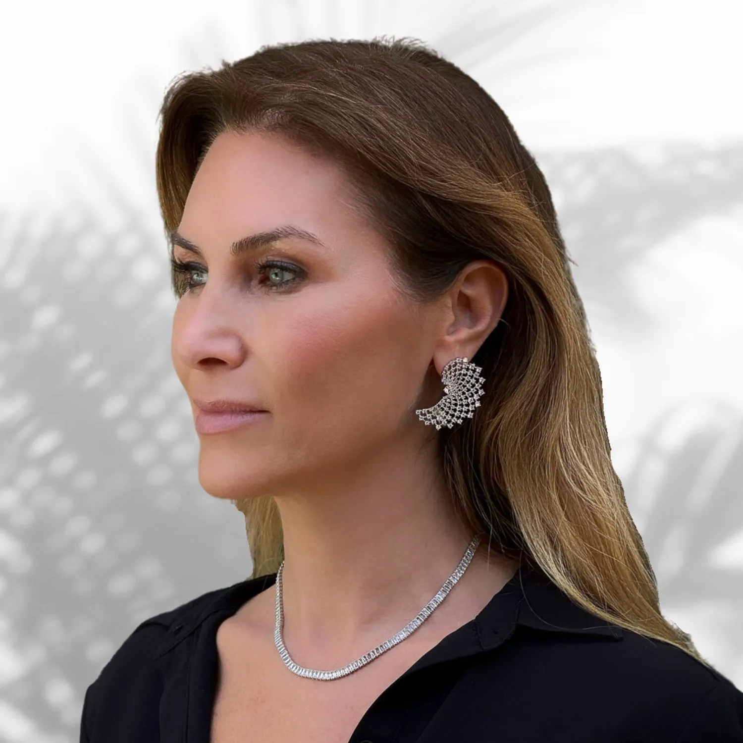 Night Life Diamond Drop Silver Cuff Earrings
