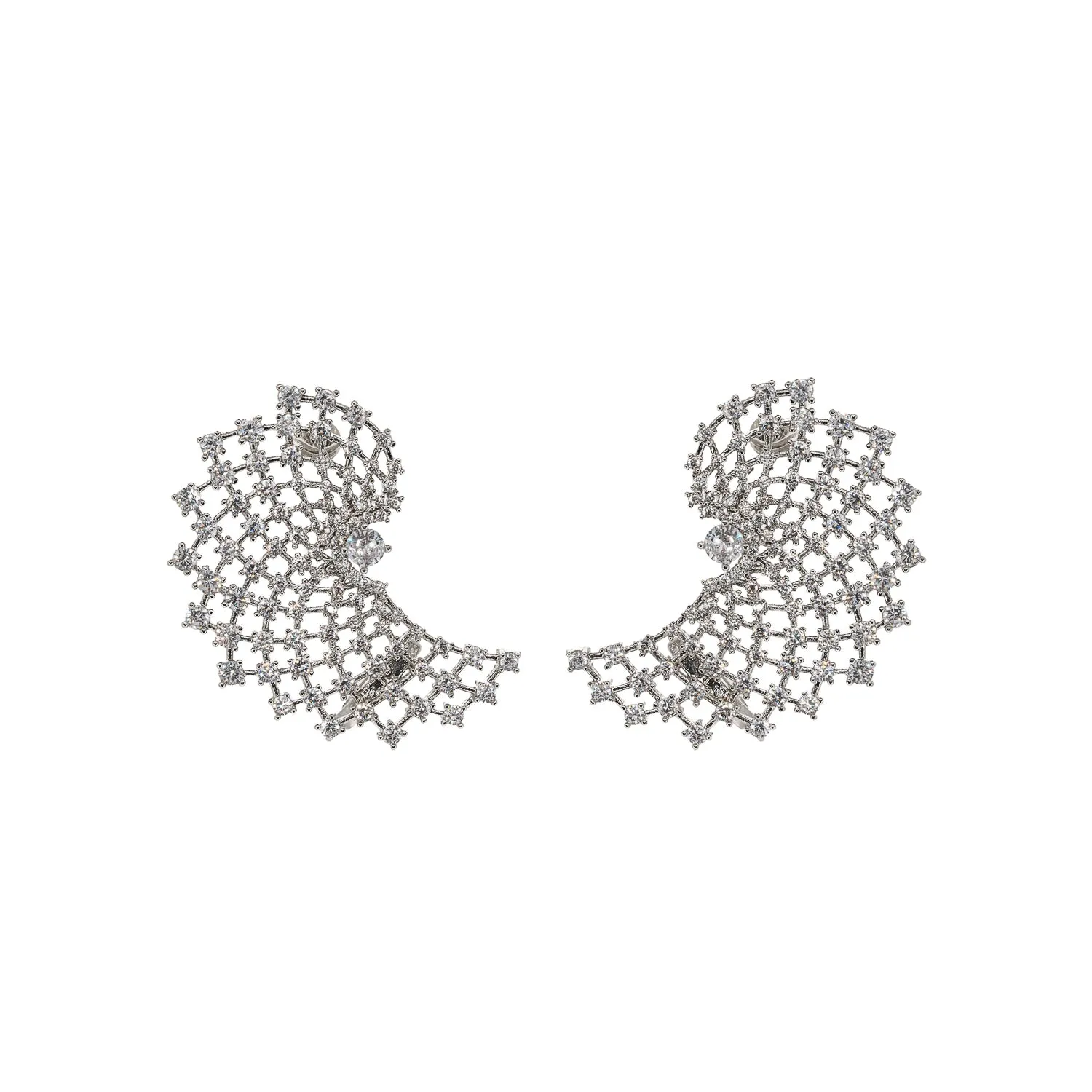 Night Life Diamond Drop Silver Cuff Earrings
