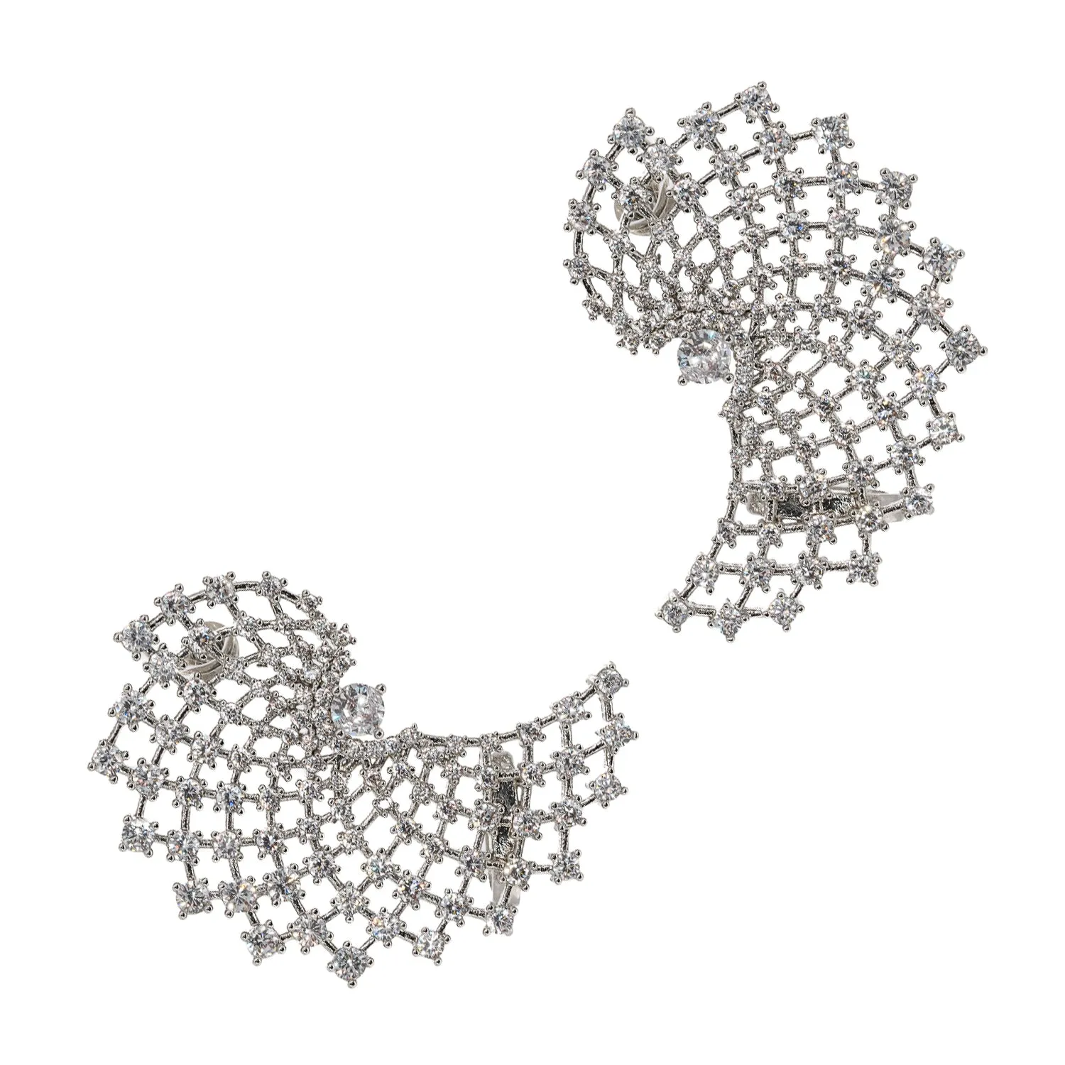 Night Life Diamond Drop Silver Cuff Earrings