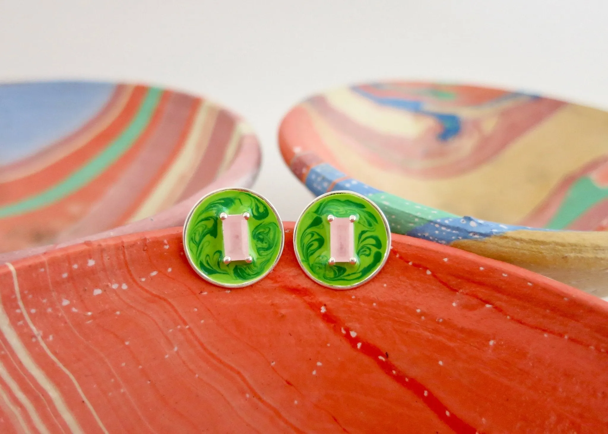 October (enamel marbling birthstone earrings)