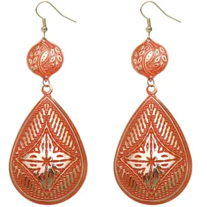 Orange Floral Teardrop Drop Earrings